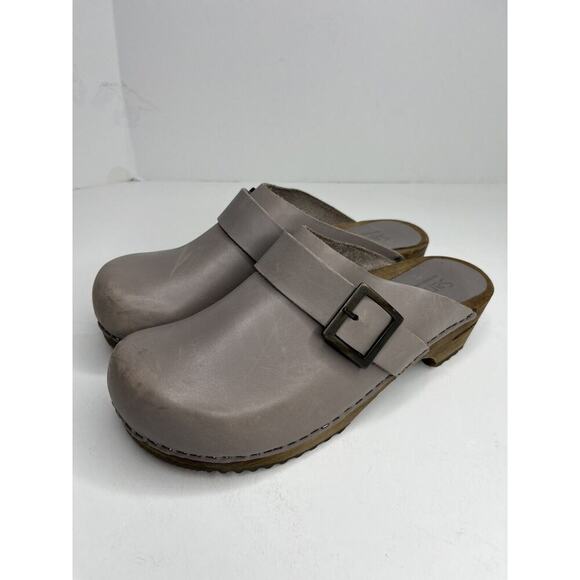 Sanita the original Danish Clogs Wood Bottom Gray Leather Size 39 US 8.5/9 - Picture 1 of 6